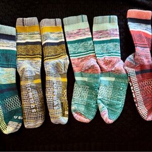Four Pairs of  Bombas Women’s Colorful Striped Gripper Yoga Socks